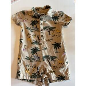 Vintage Linen Blend Boys Safari Theme Outfit 6-12 Months